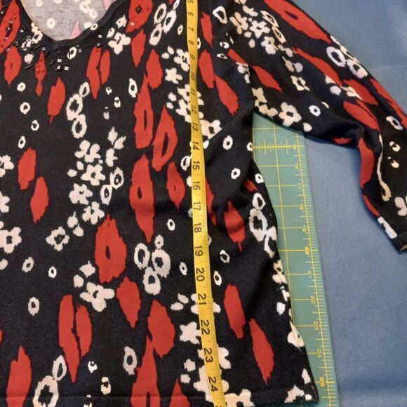 LH Sport Women's XL V Neck Lightweight Bead Embellished Sweater Granny Chic - Picture 5 of 5